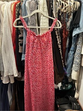 Commense Pink Slip Dress with Red & Hot Pink Floral - Size M